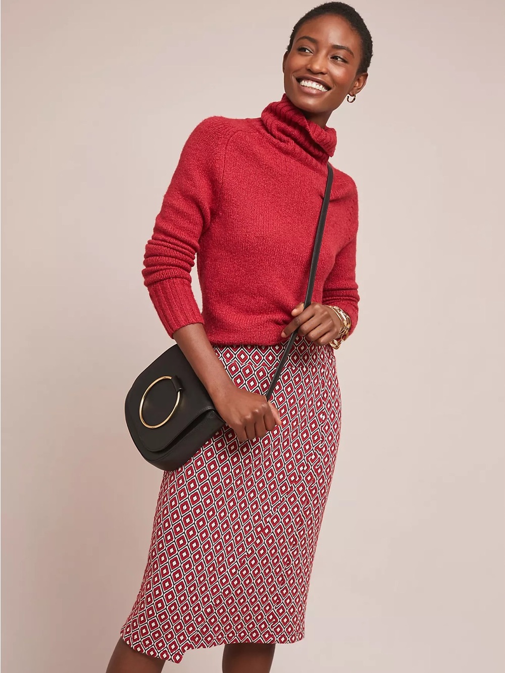 ANTHROPOLOGIE M Maeve Wiles Pencil Skirt • Geo Diamond Print Stretch Knit